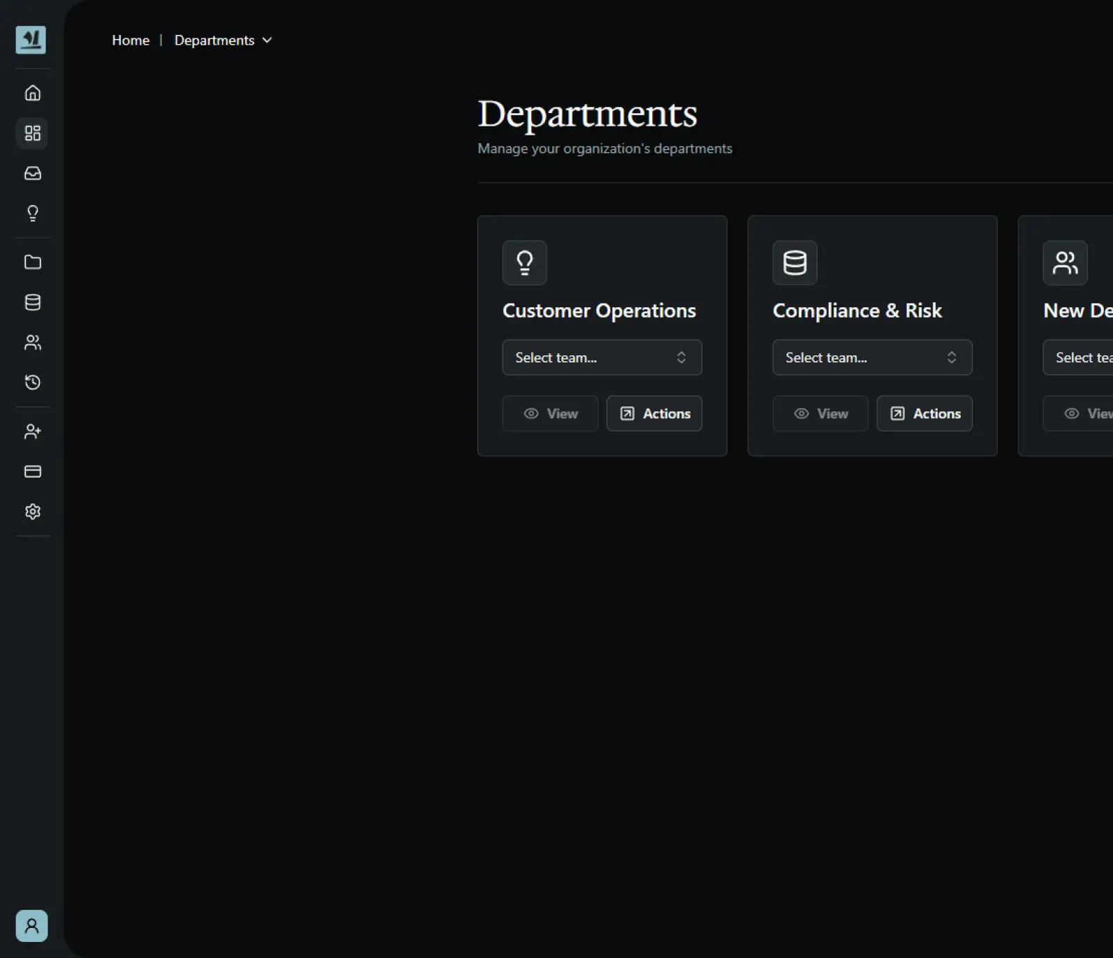 Screenshot of Navis Docs illustrating departments and teams within an organization.
